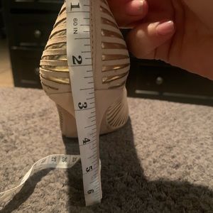 Never been used Antonio Melani beige with gold color heels, size 8.